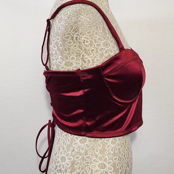 Trixxi Women's Size M Merlot Satin Adjustable Strap Padded Cup Bralette Coquette - Picture 4 of 11